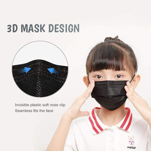 Kids Face Mask Black Disposable Kids Masks for Protection Breathable Black Face Masks Cute Facemasks for Children 50Pcs in Saudi Arabia