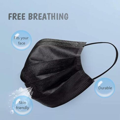 Kids Face Mask Black Disposable Kids Masks for Protection Breathable Black Face Masks Cute Facemasks for Children 50Pcs in Saudi Arabia