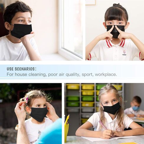 Kids Face Mask Black Disposable Kids Masks for Protection Breathable Black Face Masks Cute Facemasks for Children 50Pcs in Saudi Arabia