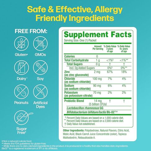 Culturelle® Kids Probiotics and Electrolytes Hydration Super Duo, Strawberry Lemonade, Sugar Free‡ Powder Packets for Immune and Digestive Support, 30 Count in Kuwait