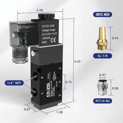 4V210-08 تيار مستمر 12 فولت هوائي صمام الملف اللولبي الهوائي 1/4 "NPT ، ملف واحد يعمل بالطيار كهربائي 2 موضع 5 طرق عدة نوع صندوق وصلات in Kuwait