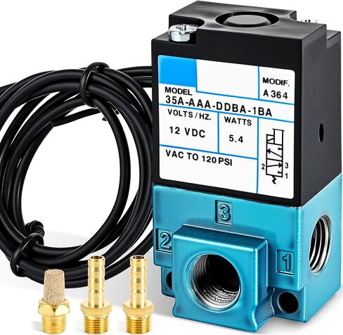 DC 12V 5.4W Solenoid Valve, 3-Port Electronic Boost Control Solenoid Valve, Carbon Steel Dispensing Machine Valve with Brass Fitting, 6mm Threaded Connector (35A-AAA-DDBA-1BA) in Kuwait