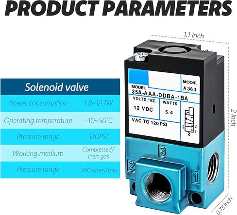 DC 12V 5.4W Solenoid Valve, 3-Port Electronic Boost Control Solenoid Valve, Carbon Steel Dispensing Machine Valve with Brass Fitting, 6mm Threaded Connector (35A-AAA-DDBA-1BA) in Kuwait