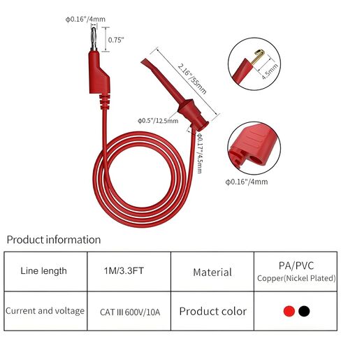 يؤدي اختبار السيارات 3.5 قدم، قابس الموز 4 مم لاختبار مشابك الخطاف، مجموعة أسلاك توصيل اختبار الموز متعددة التحمل لاختبار فلوك/أسترو آي/إنوفا/كلاين، اختبار كهربائي قطعتين in Kuwait