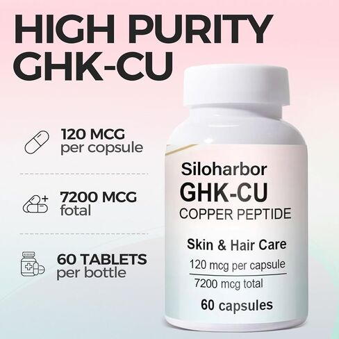 مكمل الببتيد النحاسي GHK-Cu، مكمل عالي النقاء 120 ميكروجرام للبشرة والشعر، مغلف معويًا للحصول على أقصى قدر من الامتصاص، نباتي وخالي من الغلوتين (60 قطعة) in Saudi Arabia