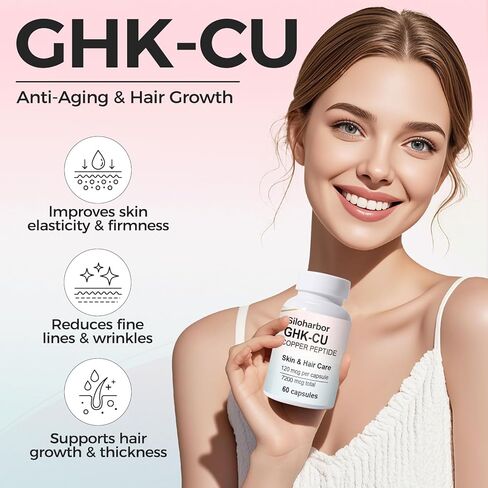مكمل الببتيد النحاسي GHK-Cu، مكمل عالي النقاء 120 ميكروجرام للبشرة والشعر، مغلف معويًا للحصول على أقصى قدر من الامتصاص، نباتي وخالي من الغلوتين (60 قطعة) in Saudi Arabia