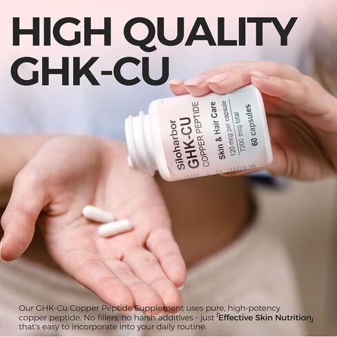 مكمل الببتيد النحاسي GHK-Cu، مكمل عالي النقاء 120 ميكروجرام للبشرة والشعر، مغلف معويًا للحصول على أقصى قدر من الامتصاص، نباتي وخالي من الغلوتين (60 قطعة) in Saudi Arabia