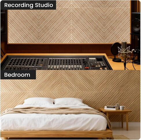 Acoustic Wall Panels, 8 pcs 23.6" x 23.6" – Wood-Pattern Polyester Fiber Sound Absorbing & Soundproof 3D Peel & Stick Panels for Recording Studio, Home Theater, Office, Meeting Room Décor (31 sq ft) in Kuwait