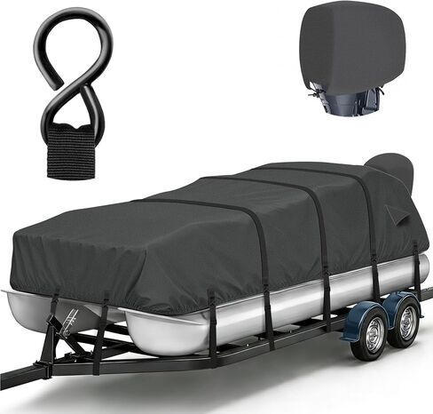 1200D Waterproof Pontoon Boat Cover with Metal Buckles,Solution-Dye Marine Canvas Trailerable Boat Cover 21-24ft for Pontoon Boat with Motor Cover,Black in Saudi Arabia