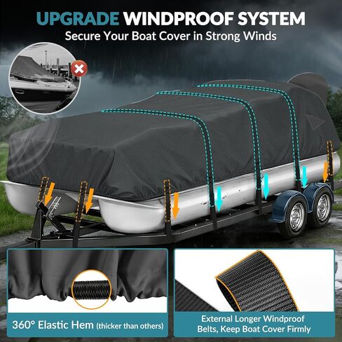 1200D Waterproof Pontoon Boat Cover with Metal Buckles,Solution-Dye Marine Canvas Trailerable Boat Cover 21-24ft for Pontoon Boat with Motor Cover,Black in Saudi Arabia