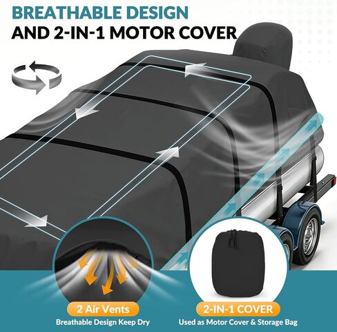 1200D Waterproof Pontoon Boat Cover with Metal Buckles,Solution-Dye Marine Canvas Trailerable Boat Cover 21-24ft for Pontoon Boat with Motor Cover,Black in Saudi Arabia