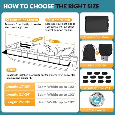 1200D Waterproof Pontoon Boat Cover with Metal Buckles,Solution-Dye Marine Canvas Trailerable Boat Cover 21-24ft for Pontoon Boat with Motor Cover,Black in Saudi Arabia
