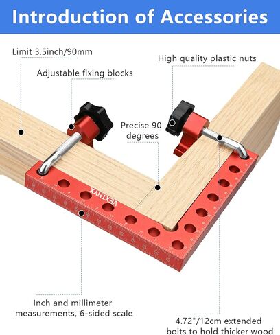 مشابك زاوية للأعمال الخشبية، 4 عبوات 90 درجة 5.5 بوصة × 5.5 بوصة مربعات تثبيت لوضع الزاوية اليمنى، أدوات مشبك مربعة للأعمال الخشبية للخزانة، وإطار الصورة، والصندوق، والأدراج in Kuwait