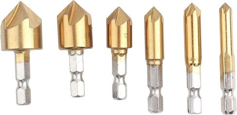 6pcs Countersink Bits, Woodworking Countersink, Chamfer Drill Bit Chamfer Drill Bits 90 Degree Center Punch Tool 1/4 Hex Shank 0.23-0.75 Wood in Saudi Arabia