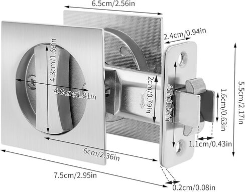 قفل مربع لباب الجيب مع مجموعة سهلة التركيب - قفل خصوصية مغزلي مربع لغرفة النوم والحمام وأبواب الجيب المنزلقة للمكاتب | مزلاج قابل للتعديل in Kuwait