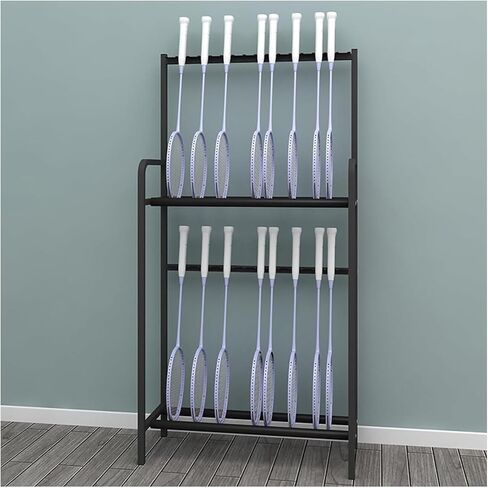 Tennis Racket Storage Rack， 2 Layer Badminton Racket Guitars Organizer Rack for School Home Gym Clubs(Black) in Saudi Arabia