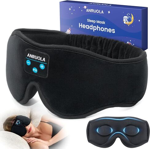 3D Sleep Mask with Bluetooth 5.4 Headphones for Side Sleepers, Wireless Music Eye Mask with Stereo Speakers, Wireless Headphones for Sleeping, Gift for Women & Men in Saudi Arabia