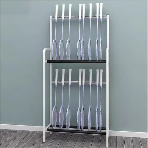 رف تخزين مضارب التنس، رف منظم لتنس الريشة والجيتار مكون من طبقتين للمدرسة ونوادي الصالة الرياضية المنزلية (أسود) in Kuwait