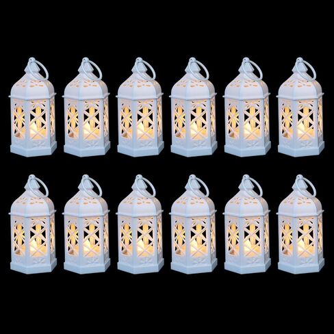 8 حزم الفوانيس المصغرة مع شموع LED LED الخفقان ، الفوانيس المغربية المزخرفة على الطراز المغربي لعيد الهالوين ، عيد الميلاد ، الزفاف ، الفانوس الأسود لمركز الجدول ، المنزل والحفلات in Kuwait