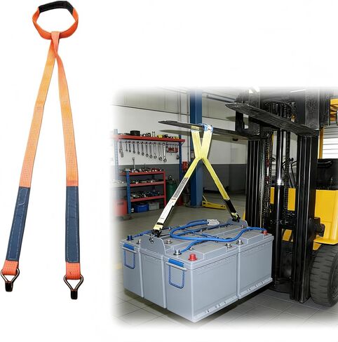 حبال رفع مناسبة لبطارية الرافعة الشوكية الصناعية مع حلقة دائرية للرفع بخطاف سلكي مقاس 12 بوصة، سهلة الإزالة واستبدال بطاريات الرافعة الشوكية (برتقالي) in Kuwait