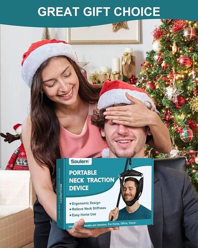 جهاز جر عنق الرحم للاستخدام المنزلي - جهاز جر عنق الرحم فوق الباب لتخفيف الضغط والعلاج الطبيعي المنزلي، جهاز جر الرقبة المحمول لألم الرقبة (مع صندوق) in Kuwait