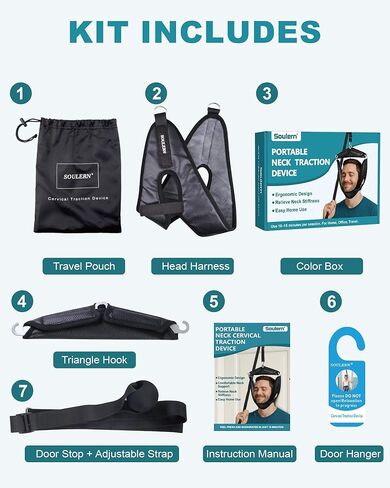 جهاز جر عنق الرحم للاستخدام المنزلي - جهاز جر عنق الرحم فوق الباب لتخفيف الضغط والعلاج الطبيعي المنزلي، جهاز جر الرقبة المحمول لألم الرقبة (مع صندوق) in Kuwait