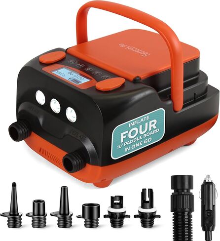 SereneLife Paddle Board Electric Pump - Portable 16 PSI Dual-Stage SUP Pump for Super Fast Inflation/Deflation, Rechargeable Battery, Auto-Off, LCD Display - for SUP, Boats & Inflatables in Saudi Arabia