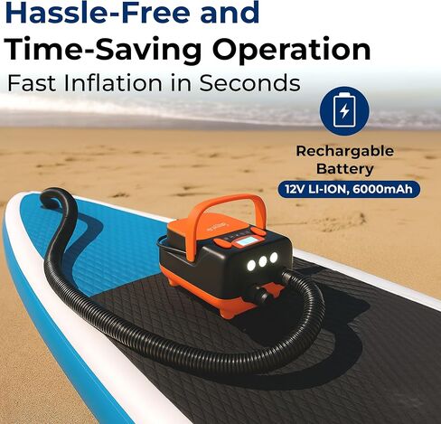 SereneLife Paddle Board Electric Pump - Portable 16 PSI Dual-Stage SUP Pump for Super Fast Inflation/Deflation, Rechargeable Battery, Auto-Off, LCD Display - for SUP, Boats & Inflatables in Saudi Arabia