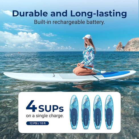 SereneLife Paddle Board Electric Pump - Portable 16 PSI Dual-Stage SUP Pump for Super Fast Inflation/Deflation, Rechargeable Battery, Auto-Off, LCD Display - for SUP, Boats & Inflatables in Saudi Arabia