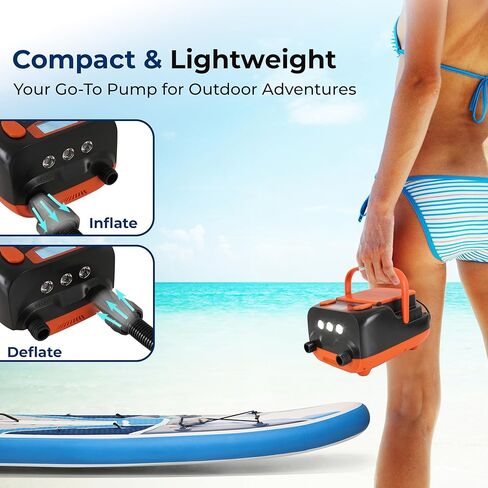 SereneLife Paddle Board Electric Pump - Portable 16 PSI Dual-Stage SUP Pump for Super Fast Inflation/Deflation, Rechargeable Battery, Auto-Off, LCD Display - for SUP, Boats & Inflatables in Saudi Arabia