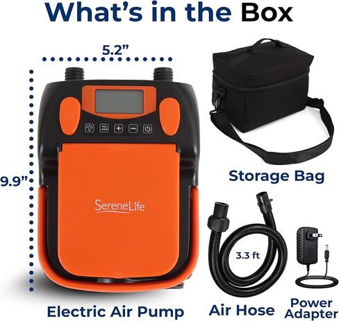 SereneLife Paddle Board Electric Pump - Portable 16 PSI Dual-Stage SUP Pump for Super Fast Inflation/Deflation, Rechargeable Battery, Auto-Off, LCD Display - for SUP, Boats & Inflatables in Saudi Arabia