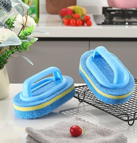 Blue Cleaning Brush for Bathroom, Kitchen, Bathtub & Toilet - Includes Shower Sponge, Ergonomic Handle (Efficient Scrubbing) in Saudi Arabia