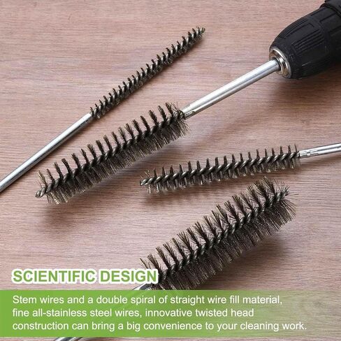 HARFINGTON 2pcs Wire Bore Brush 8 x 5/8" 1/4 Inch Shank Stainless Steel Bristles Cleaning Brush for Clean Car Part Tube Kitchen Garage in Saudi Arabia