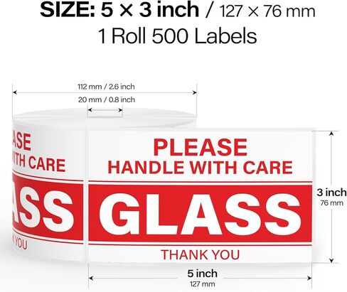 500 Pcs Glass Please Handle with Care Stickers 3" x 5" Large Fragile Stickers for Shipping Waterproof Fragile Warning Shipping Packing Labels for Glass Mirrors Windows Moving Boxes Red in Saudi Arabia