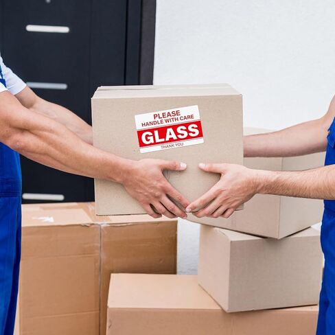 500 Pcs Glass Please Handle with Care Stickers 3" x 5" Large Fragile Stickers for Shipping Waterproof Fragile Warning Shipping Packing Labels for Glass Mirrors Windows Moving Boxes Red in Saudi Arabia