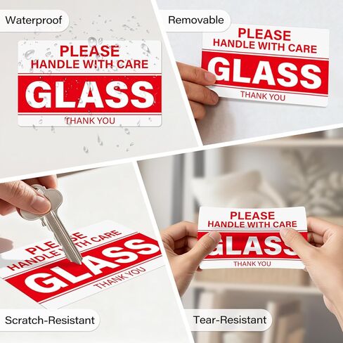 500 Pcs Glass Please Handle with Care Stickers 3" x 5" Large Fragile Stickers for Shipping Waterproof Fragile Warning Shipping Packing Labels for Glass Mirrors Windows Moving Boxes Red in Saudi Arabia
