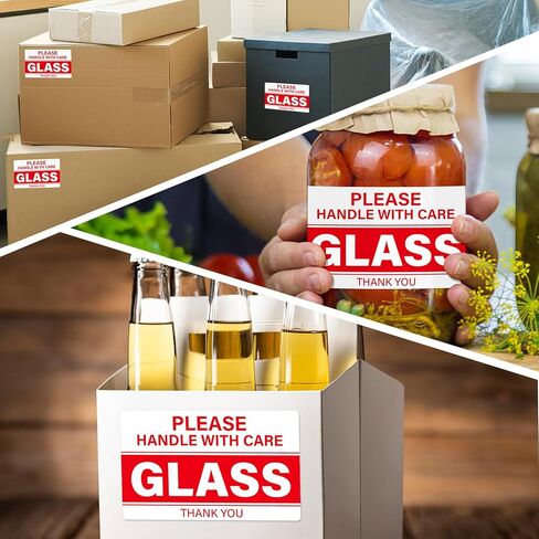 500 Pcs Glass Please Handle with Care Stickers 3" x 5" Large Fragile Stickers for Shipping Waterproof Fragile Warning Shipping Packing Labels for Glass Mirrors Windows Moving Boxes Red in Saudi Arabia