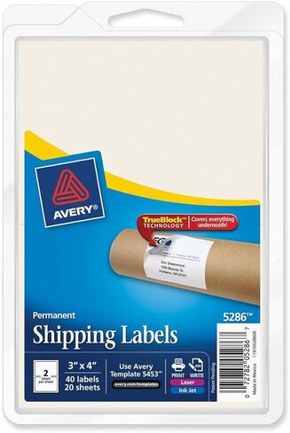 Shipping Labels with TrueBlock Technology, Inkjet/Laser Printers, 4 x 3, White, 2/Sheet, 20 Sheets/Pack in Saudi Arabia
