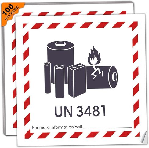 UN 3481 ملصقات تحذيرية لبطارية الليثيوم أيون، 4.7 × 4.7 بوصة، 100 عبوة، ملصقات تحذير النقل مع لاصق قوي، ملصقات أمان قابلة للكتابة للشحن، ملصقات أمان قابلة للكتابة in Saudi Arabia