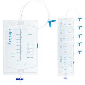 2000ml Capacity Catheter Bags with Anti-Reflux Valve, 5 Pcs Urine Bag with Adjustable Clips, Professional Urinary Drainage Bags for Home and Hospital Use in Kuwait