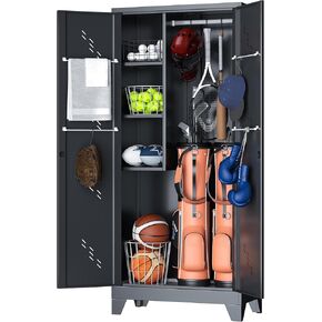 خزانة تخزين حقيبة الجولف تناسب حقيبتين، منظم حقيبة جولف معدني بأبواب قابلة للقفل، منظم معدات رياضية مقاس 75 بوصة للجراج والمنزل والمكتب وصالة الألعاب الرياضية in Kuwait