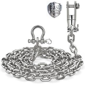سلسلة مرساة قارب مرساة - سلسلة من الفولاذ المقاوم للصدأ 316 G4 HT ذات وصلة قصيرة أثقل من النوع 1/4 بوصة مع أغلال مقوسة وموصل دوار لمرساة القارب in Kuwait