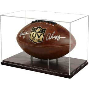 Happyseason Football Display Case, SGS Tested 93.8% UV Protection (290–400nm Full Spectrum), Solid Wood Base, Gunmetal Steel Pegs, Acrylic Autographed Football Stand Holder, Black & Gold Gift Box in Kuwait