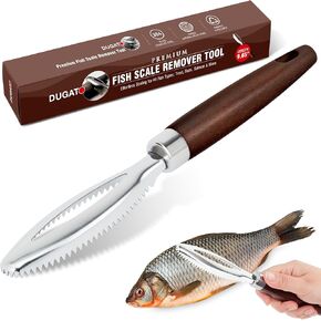 Dugato Fish Scale Remover Tool with Wooden Handle – Stainless Steel Fish Scaler Scraper for Quick & Easy Fish Cleaning – Rustproof Serrated Edge Seafood Descaling Tool for Kitchen & Outdoor Use in Kuwait