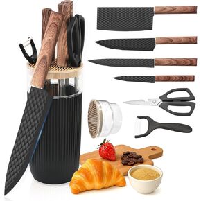 Knife Set, 7-Piece Kitchen Knife Set with Sharp Chef and Meat Knives, Anti-Rust Utility Knives Set for Kitchen, Kitchen Knife Block Set （Green） in Saudi Arabia
