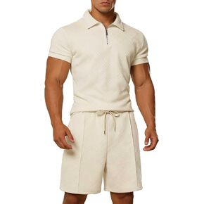 ANOTWENER ملابس رجالي صيفية غير رسمية طقم بولو قصير ملابس كروز الهذيان 1/4 سحاب ثلاثي الأبعاد ملابس رياضية مزخرفة in Kuwait