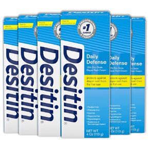 Desitin Daily Defense Baby Diaper Rash Cream with 13% Zinc Oxide Barrier Cream to Treat, Relieve & Prevent Diaper Rash, Hypoallergenic, Dye-, Phthalate- & Paraben-Free, 4 oz, 6 Pack in Kuwait