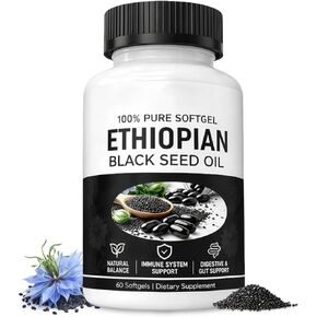 زيت الحبة السوداء الإثيوبية، كبسولات زيت الحبة السوداء الإثيوبية 4.64% ثيموكينون، دعم المناعة والهضم وتعزيز الطاقة، غير معدل وراثيًا، خالي من الغلوتين (60 قطعة) in Kuwait