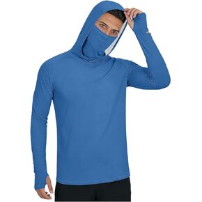 UPF 50 Long Sleeve Men UV Protection Hooded Sun Protection Quick Dry Rash Guard with Thumb Holes Fishing Clothes in Kuwait