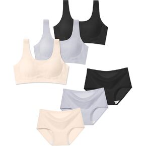 SALIA GIRL حمالات صدر وسراويل داخلية للتدريب للمراهقات والفتيات 10-16 حمالة صدر رياضية بدون خياطة مع سراويل داخلية مجموعات متعددة in Kuwait